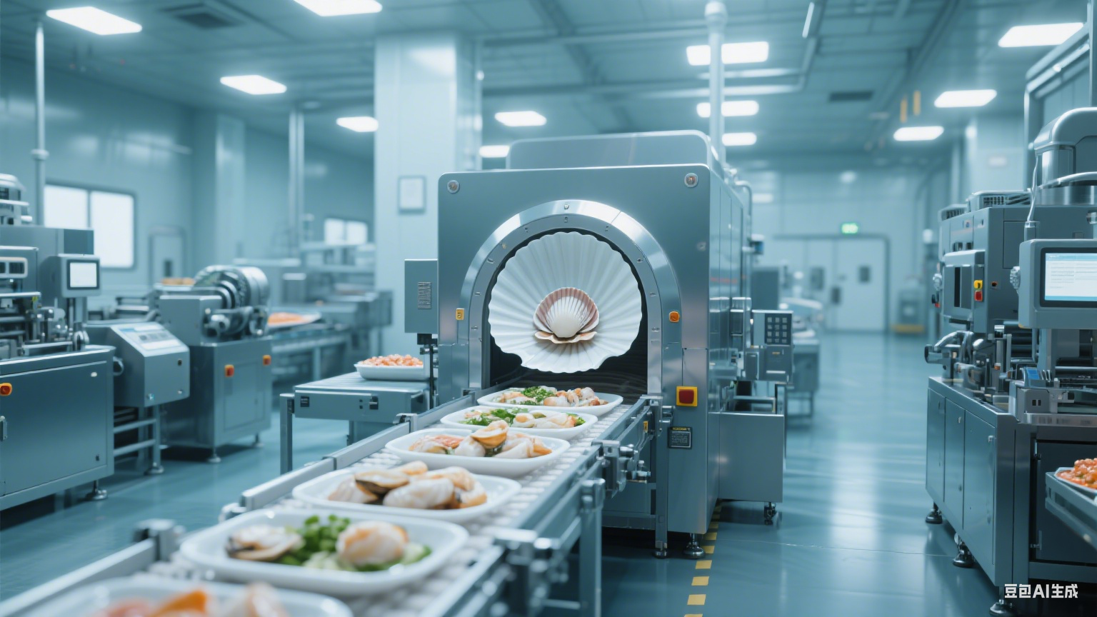 扇貝隧道式速凍機(jī)作為預(yù)制菜的速凍加工生產(chǎn)線，它前后銜接的設(shè)備式什么？