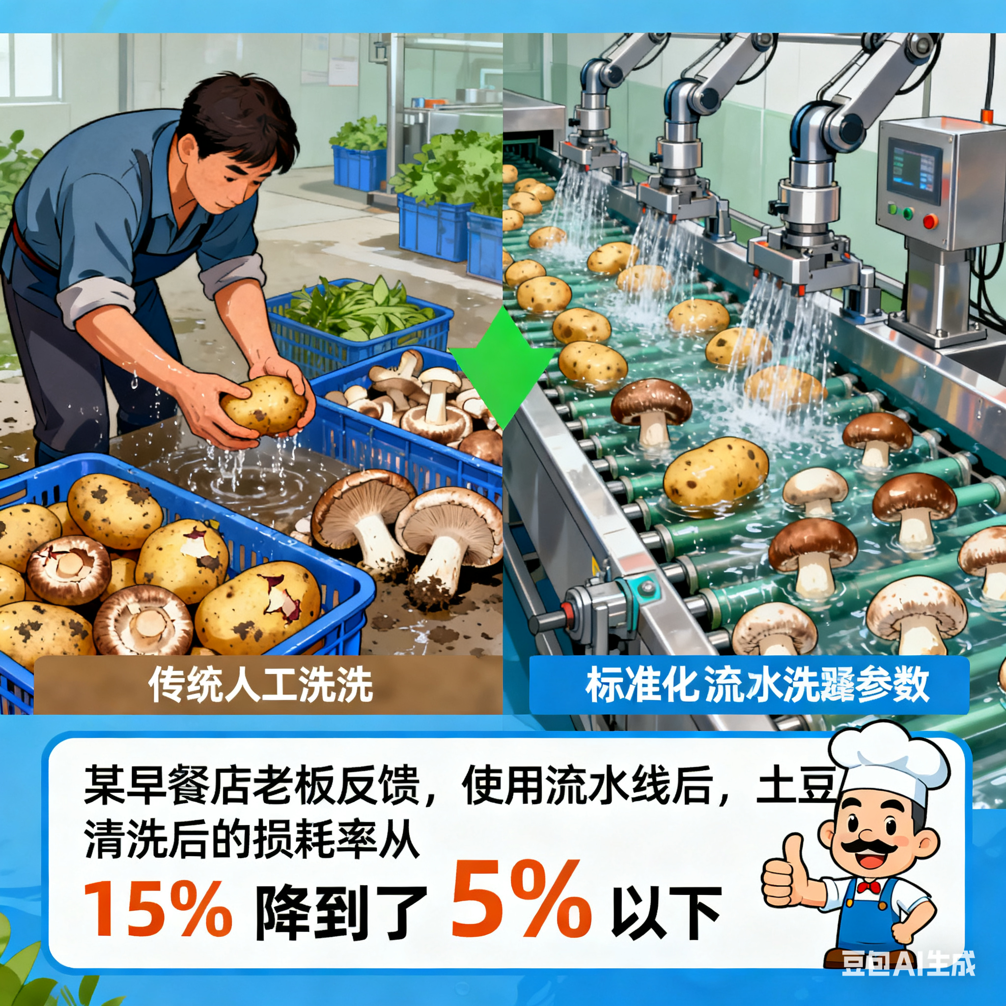 果蔬蘑菇土豆小型清洗機(jī)流水線，怎樣適配小批量加工？(圖4)