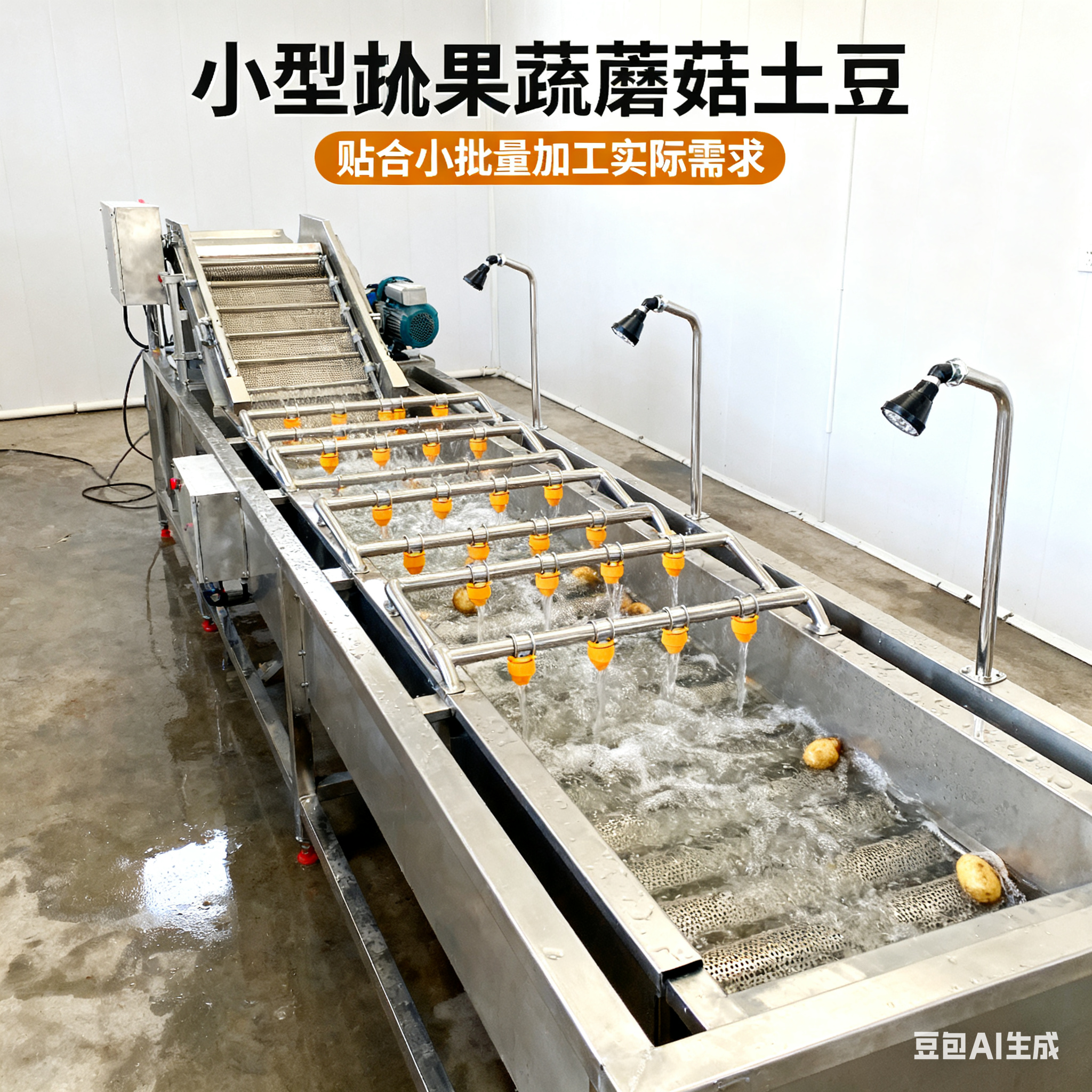 果蔬蘑菇土豆小型清洗機(jī)流水線，怎樣適配小批量加工？(圖5)