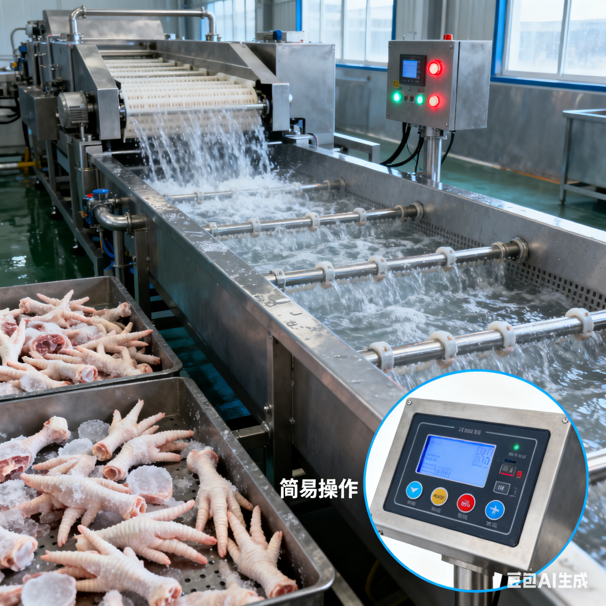 雞爪連續(xù)式化冰流水線，傻瓜式界面能操控嗎？(圖1)