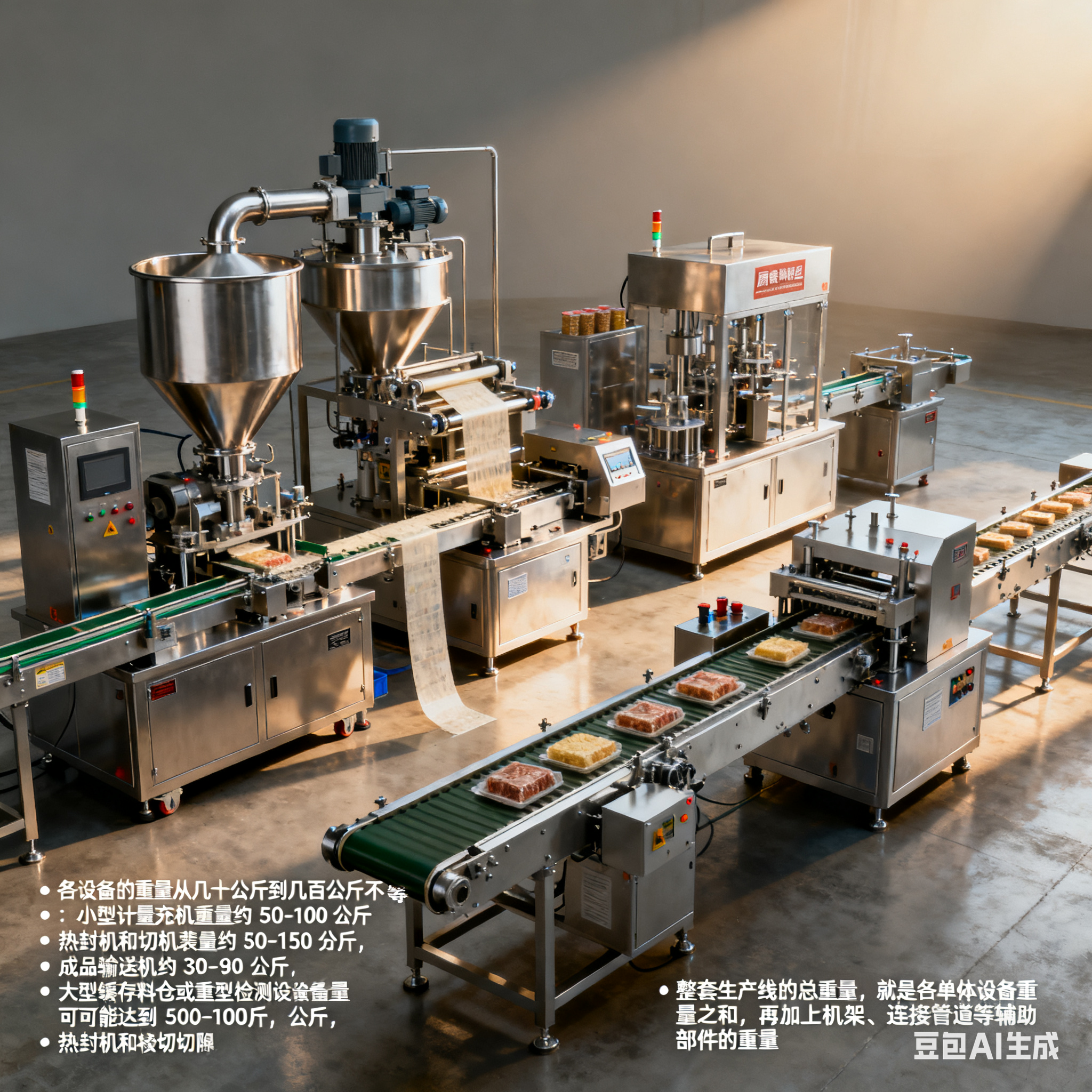 廚房速食料理包包裝機生產線，機械重量多少？(圖2)