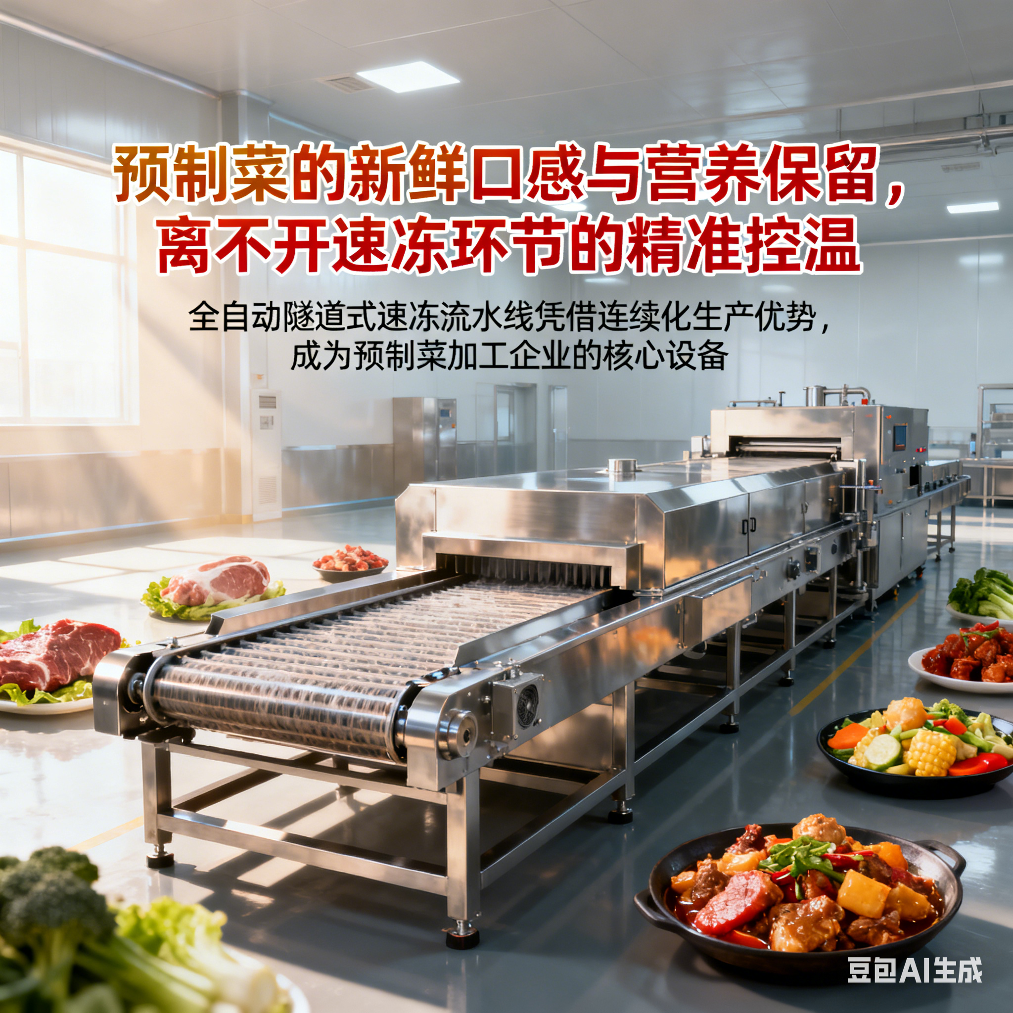 全自動預(yù)制菜隧道式速凍流水線 耗冷量是多少？(圖1)