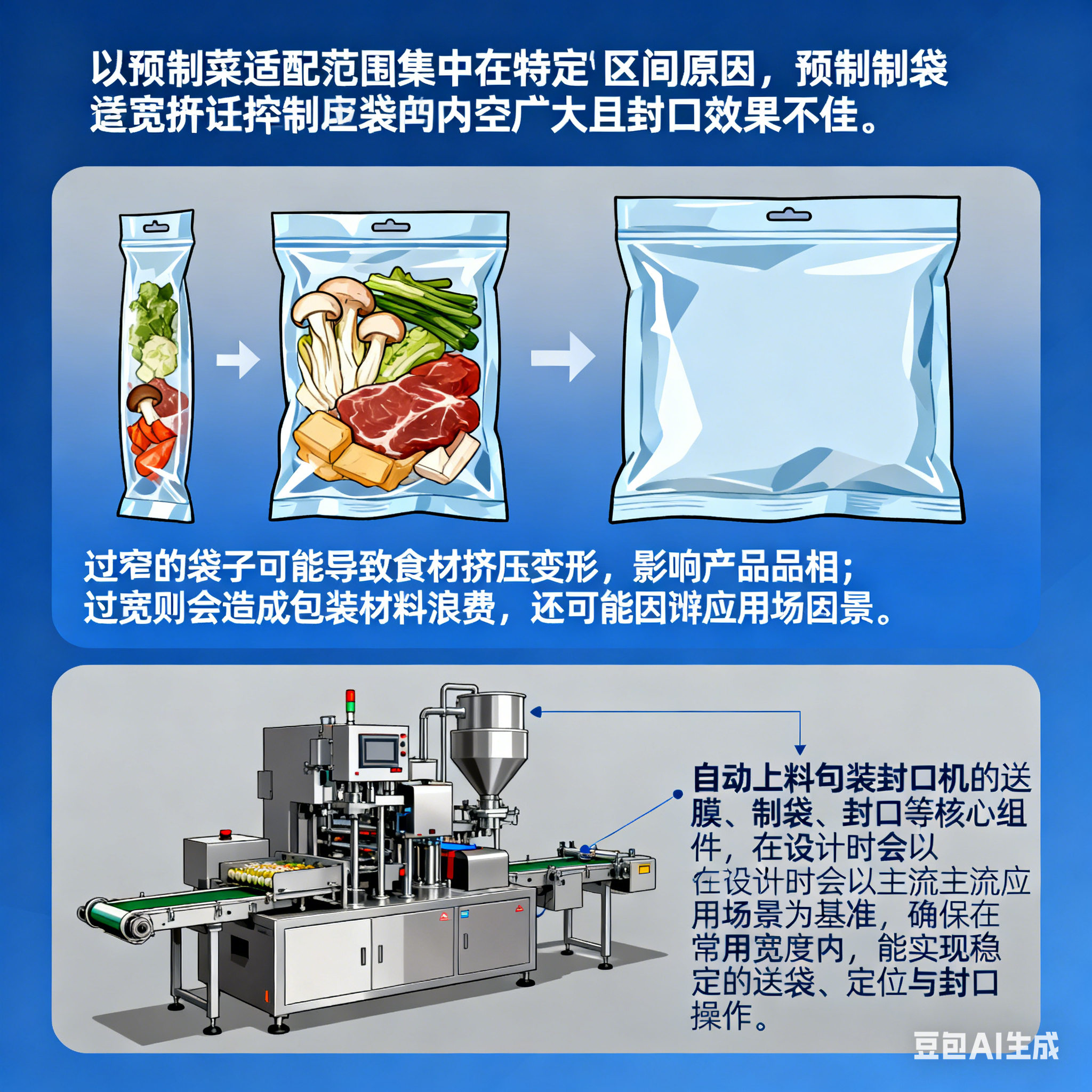 預(yù)制菜包裝機，能適配多少寬度的預(yù)制袋？(圖3)