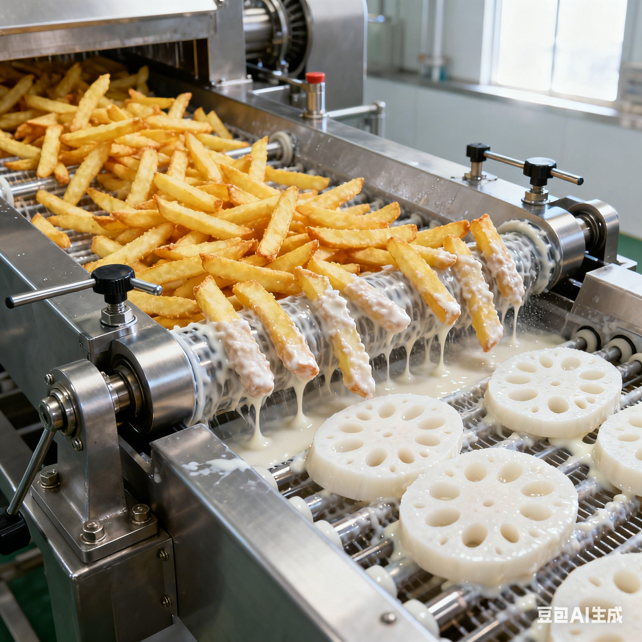 薯?xiàng)l藕片裹漿油炸生產(chǎn)線如何精密加工？(圖2)