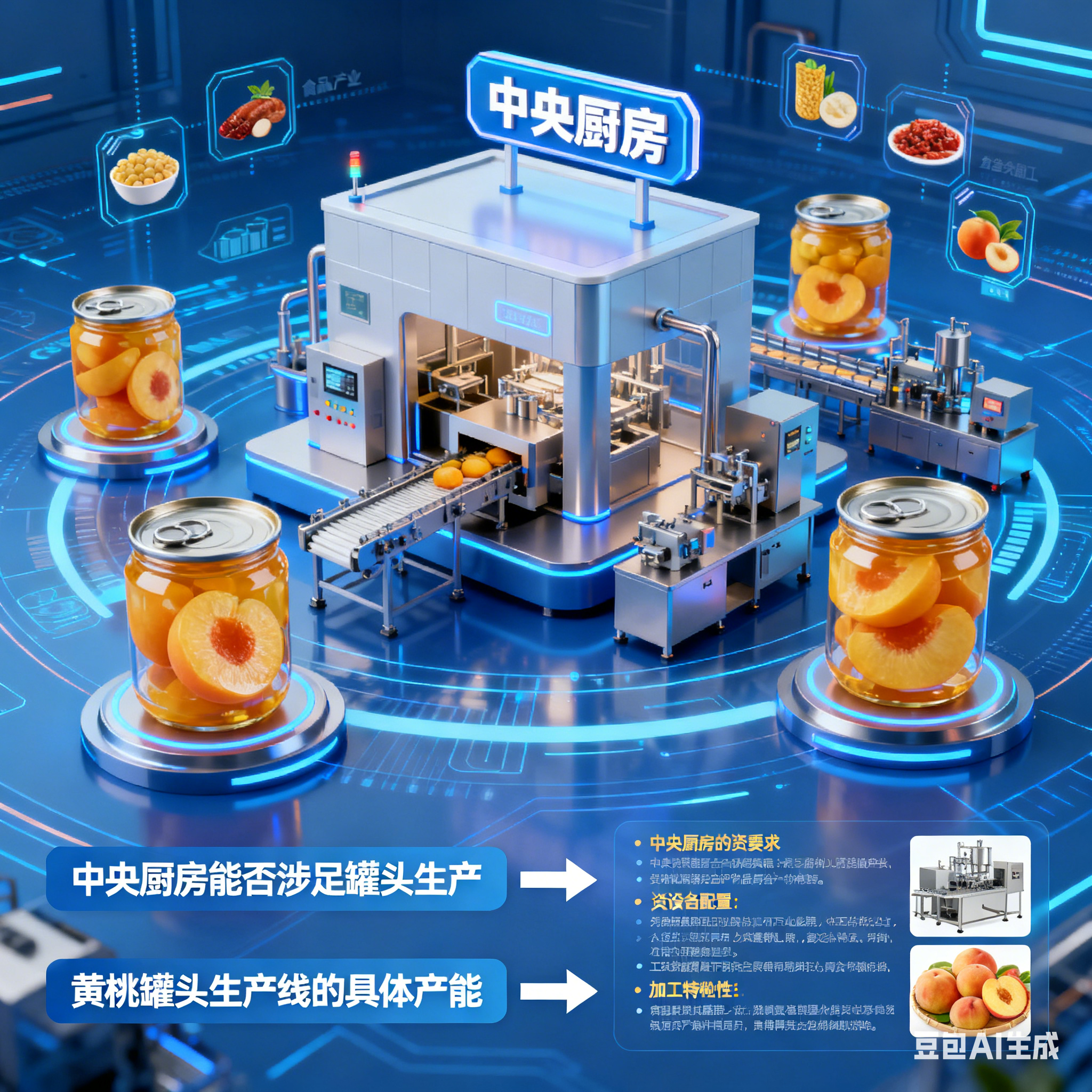 中央廚房可以生產(chǎn)罐頭嗎？一條生產(chǎn)線能產(chǎn)多少公斤黃桃？(圖1)
