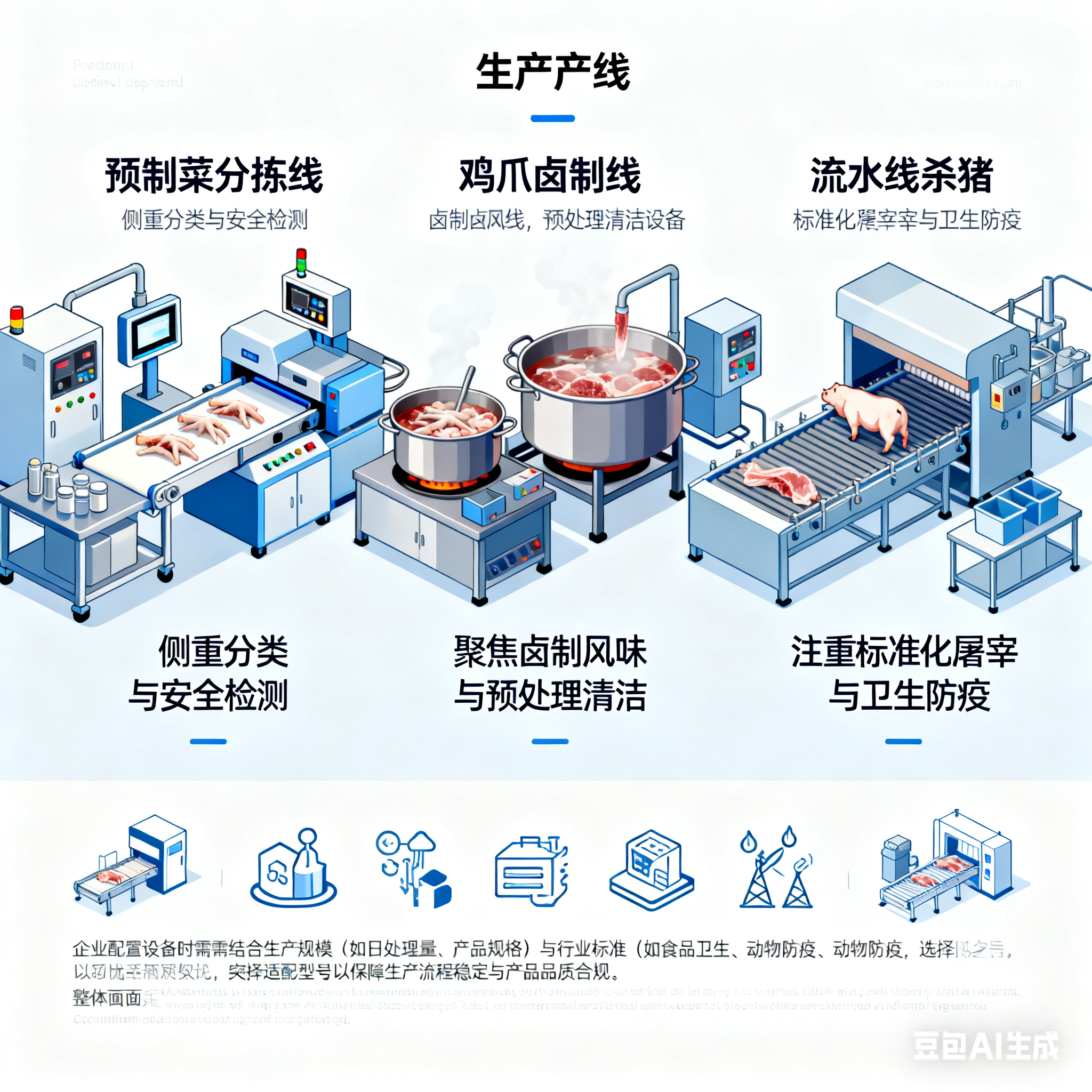 預(yù)制菜分揀線、雞爪鹵制生產(chǎn)流水線及流水線殺豬分別包含哪些核心設(shè)備(圖7)